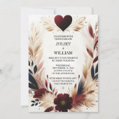 トゥマルーン伝統的秋カップル結婚ブルゴーニュ 招待状 (正面)