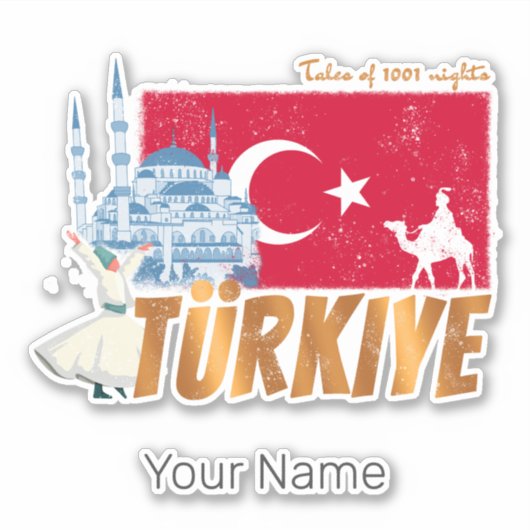 トゥルキイェイイスタンブールヴィンテージ国旗トルコ土産 シール (正面)