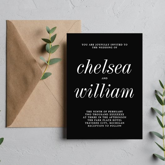 トゥルシンプル2ブラックシンプルミニマル結婚リスト 招待状