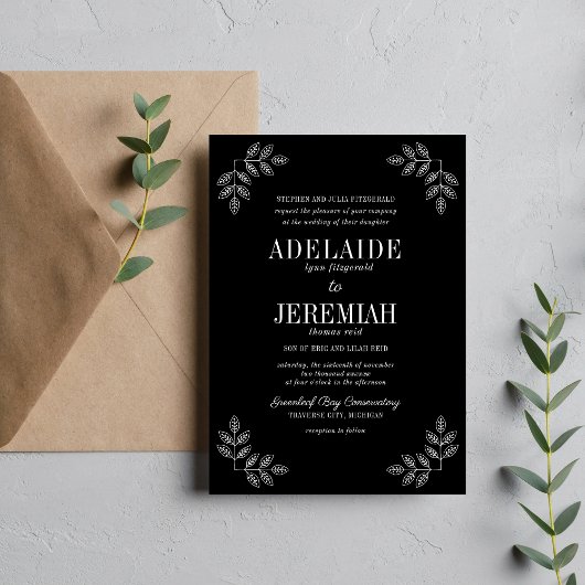 トゥルシンプル6フローラブラック結婚式招待状 招待状