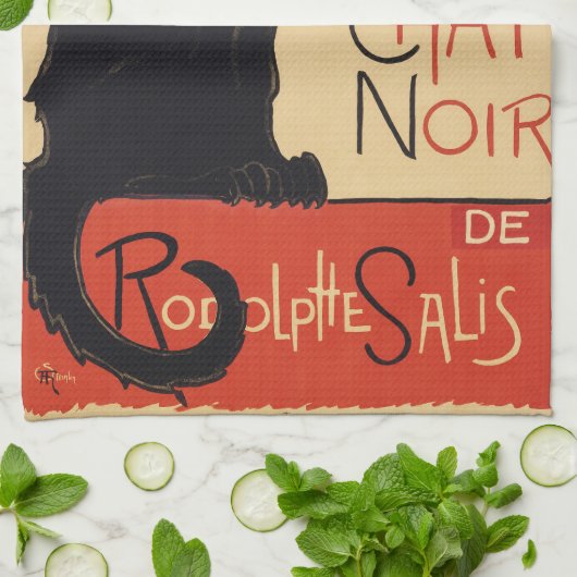 トゥルネ・デュ・シャ・ノワール ヴィンテージ 黒猫 アール・ヌーヴォー キッチンタオル (折り畳み)