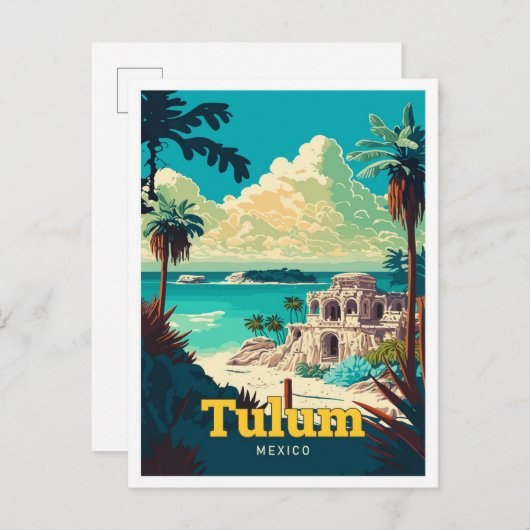 トゥルムメキシコトラベルアートヴィンテージイラストレーション ポストカード (正面/裏面)