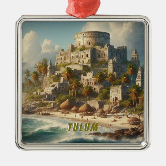 トゥルムメキシコランドスケープヴィンテージトラベル メタルオーナメント (正面)