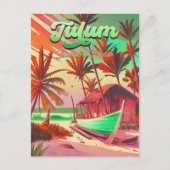 トゥルムユカタンメキシコビーチウォーターカラーサンセット ポストカード (正面)