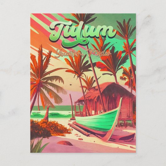 トゥルムユカタンメキシコビーチウォーターカラーサンセット ポストカード (正面)