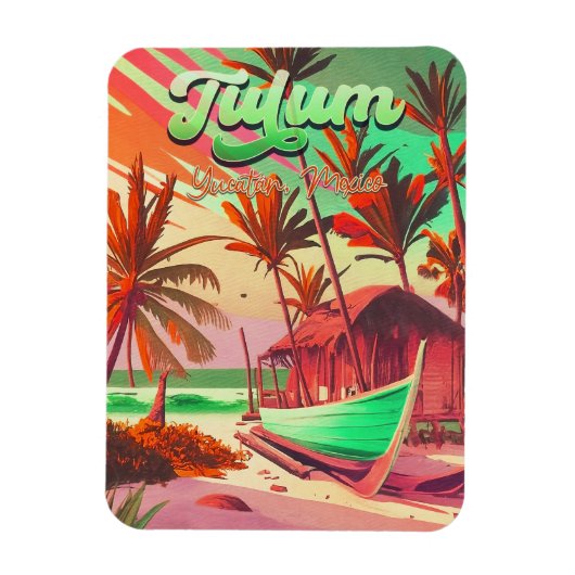 トゥルムユカタンメキシコビーチウォーターカラーサンセット マグネット (縦)