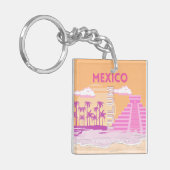 トゥルム，トラベルアート，レトロアート，ピンク，オレンジ キーホルダー (正面左)