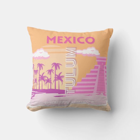 トゥルム，トラベルアート，レトロアート，ピンク，オレンジ クッション (正面)