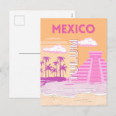 トゥルム，トラベルアート，レトロアート，ピンク，オレンジ シーズンポストカード (正面/裏面)