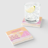 トゥルム，トラベルアート，レトロアート，ピンク，オレンジ ストーンコースター (横)