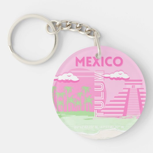 トゥルム,メキシコ,旅行アート,ア名門私立校風のート,ピンク キーホルダー (正面)