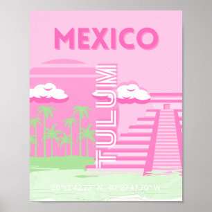 トゥルム,メキシコ,旅行アート,ア名門私立校風のート,ピンク ポスター
