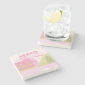 トゥルム，メキシコ，旅行アート，ピンク ストーンコースター (横)