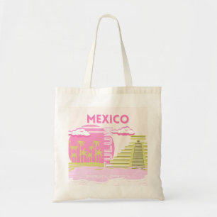 トゥルム，メキシコ，旅行アート，ピンク トートバッグ