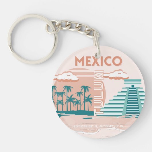 トゥルム，メキシコ，旅行アート，レトロ キーホルダー (正面)
