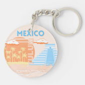 トゥルム，メキシコ，旅行アート，夏のビーチ キーホルダー (裏面)