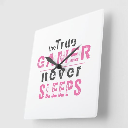 トゥルーゲーマーネーブスリープピンクタイポグラフィゲーマー スクエア壁時計 (傾斜)