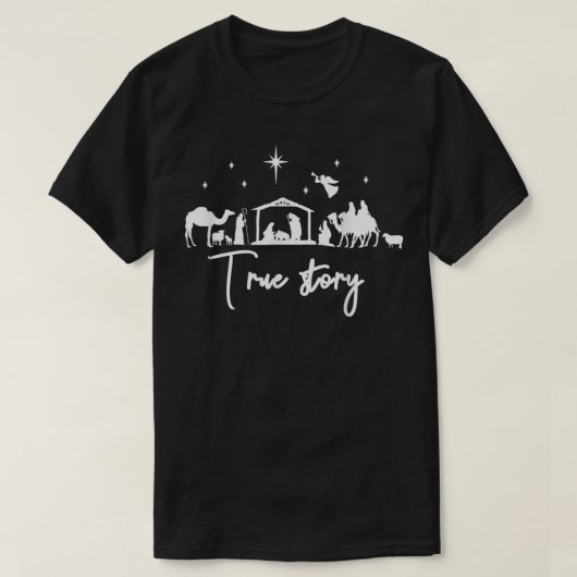 トゥルーストーリー出生クリスマスベビーイエスマンガーカ Tシャツ (デザイン正面)