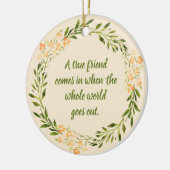 トゥルーフレンド引用文グリーン&オレンジフローラ セラミックオーナメント (左)