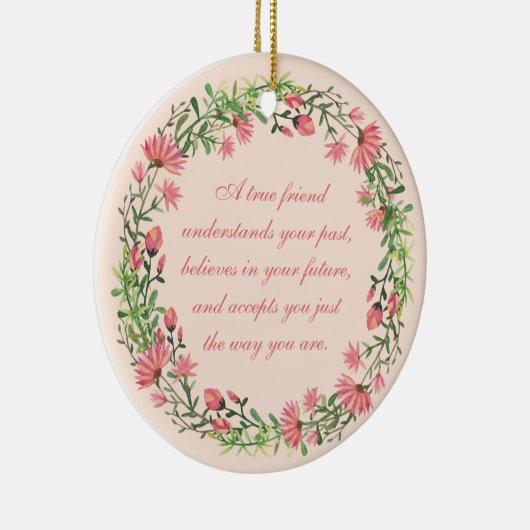トゥルーフレンド引用文ピーチピンクフローラ セラミックオーナメント (右)