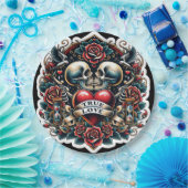 トゥルーラブスケルトンハート結婚タトゥー ペーパープレート (パーティー)