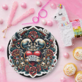 トゥルーラブスケルトンハート結婚タトゥー ペーパープレート (パーティー)