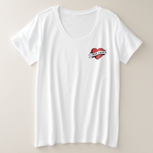 トゥルーラブタトゥーハート | クラシックロマンスデザイン プラスサイズTシャツ (デザイン正面)