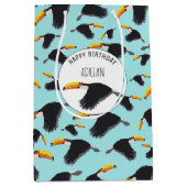 トゥーカカラフルン熱帯鳥パターン誕生日 ミディアムペーパーバッグ (正面)