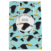 トゥーカカラフルン熱帯鳥パターン誕生日 ミディアムペーパーバッグ (裏面)