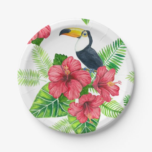 トゥーカンとトロピカルブーケ ペーパープレート (正面)