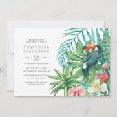 トゥーカンとトロピカル離れ | モダンブライダルシャワー 招待状 (正面)