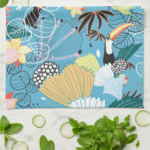 トゥーカンとハチドリを持つ熱帯風合い キッチンタオル (折り畳み)