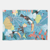 トゥーカンとハチドリを持つ熱帯風合い キッチンタオル (横)