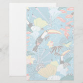 トゥーカンとハチドリを持つ熱帯風合い 便箋 (正面/裏面)