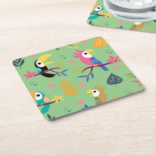 トゥーカンとパロット スクエアペーパーコースター (アングル)