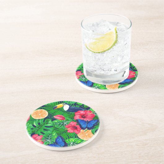 トゥーカンと熱帯庭園の水彩 コースター (側面)