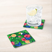 トゥーカンと熱帯庭園の水彩 スクエアペーパーコースター (インサイチュ)