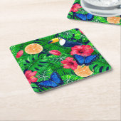 トゥーカンと熱帯庭園の水彩 スクエアペーパーコースター (アングル)