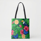 トゥーカンと熱帯庭園の水彩 トートバッグ (正面)