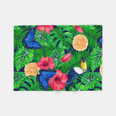 トゥーカンと熱帯庭園の水彩 フリースブランケット (正面(横))