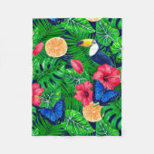 トゥーカンと熱帯庭園の水彩 フリースブランケット (正面)