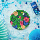 トゥーカンと熱帯庭園の水彩 ペーパープレート (パーティー)