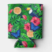 トゥーカンと熱帯庭園の水彩 缶クーラー (正面)