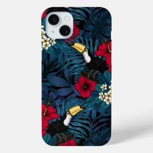 トゥーカンと熱帯植物、緑と赤 iPhone 15 MINIケース