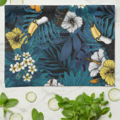 トゥーカンと熱帯植物、青、黄、オレンジ キッチンタオル (折り畳み)