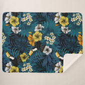 トゥーカンと熱帯植物、青、黄、オレンジ シェルパブランケット (正面(横))