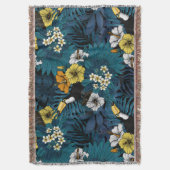 トゥーカンと熱帯植物、青、黄、オレンジ スローブランケット (正面縦)