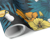 トゥーカンと熱帯植物、青、黄、オレンジ ラッピングペーパー (ロールコーナー)