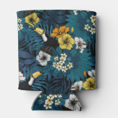 トゥーカンと熱帯植物、青、黄、オレンジ 缶クーラー (裏面)