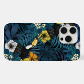 トゥーカンと熱帯植物、青、黄、オレンジ iPhoneケース (裏面横)